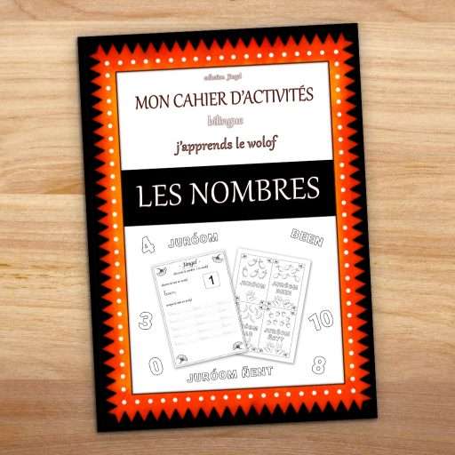 couverture du cahier d'activités en wolof pour apprendre les chiffres