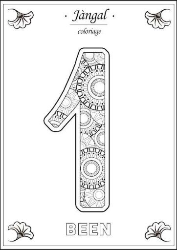 page intérieure avec le chiffre 1 en mandala du cahier d'activité J'apprends les nombres et les chiffres en wolof