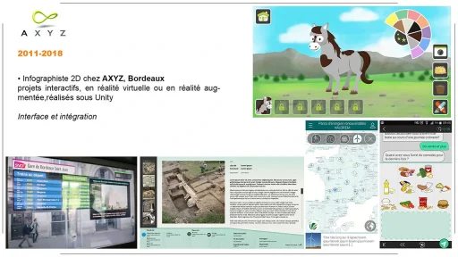 production d'interfaces UI / UX, en 2D, pour des projets en réalité virtuelle ou augmentée, avec Unity 3D, pour Axyz, Bordeaux - CV d'Audrey Janvier