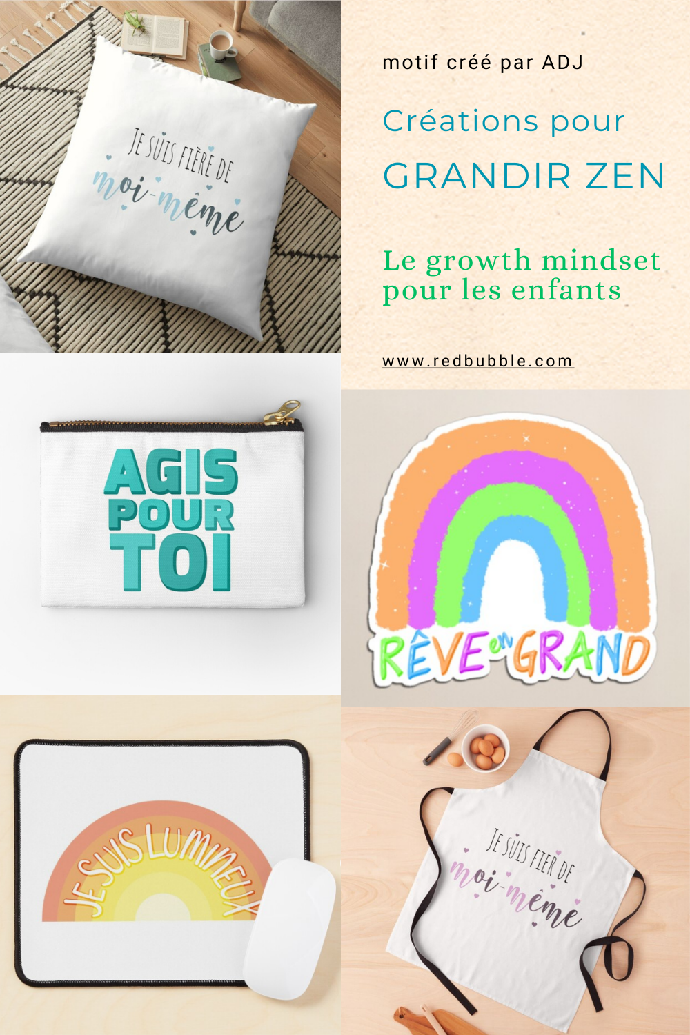 Collection Grandir Zen inspirante et positive pour les enfants d'Audrey Janvier, produits de Growth mindset Epingle Pinterest