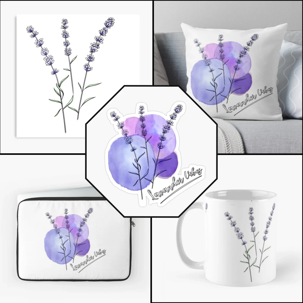 Lavander Vibes, fleur de lavande, création de design pour la saison de l'été, shop les produits sur Redbubble - Audrey Janvier 2024