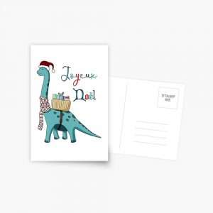 Carte de voeux avec illustration de Noël du dinosaure Brachiosaure (collection Positive Dino) | Christmas serie