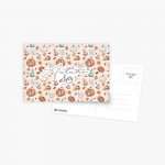 motif de citrouilles et feuilles d'automne sur fond rose avec texte Autumn Vibes